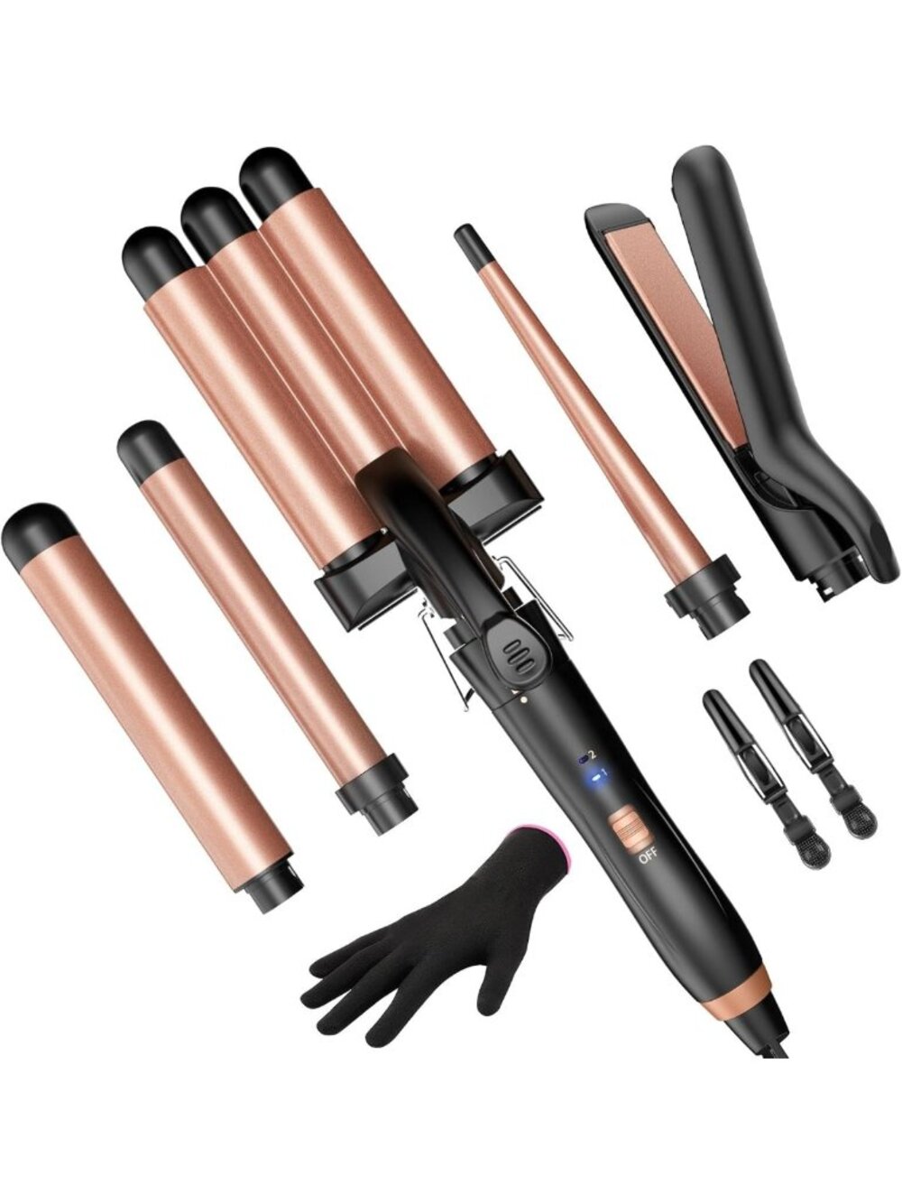5-in-1 Curling Iron Set with Flat Iron & 3 Ceramic Barrels - Fast Heat Hair